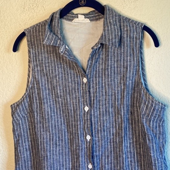 Beach lunch lounge linen button down shirt tank dress cottage coastal lagen M - Picture 2 of 12